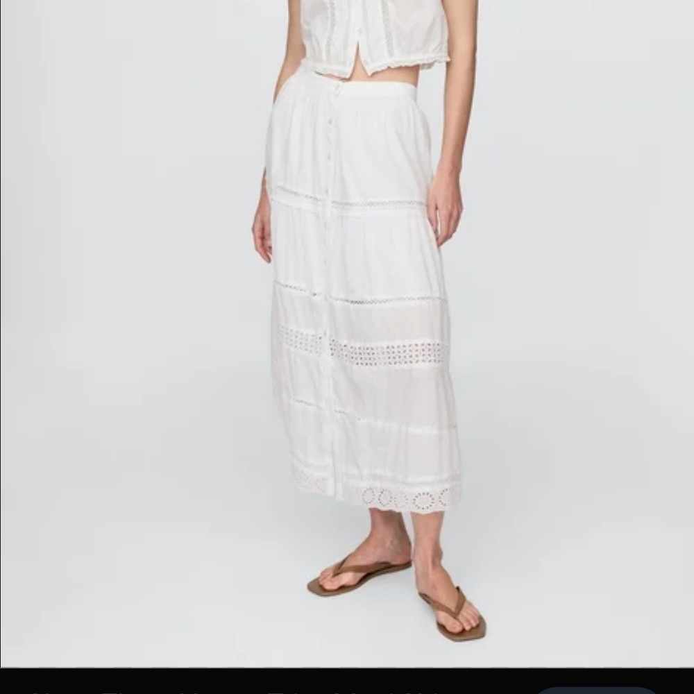 GAP White Eyelet Tiered Maxi Skirt